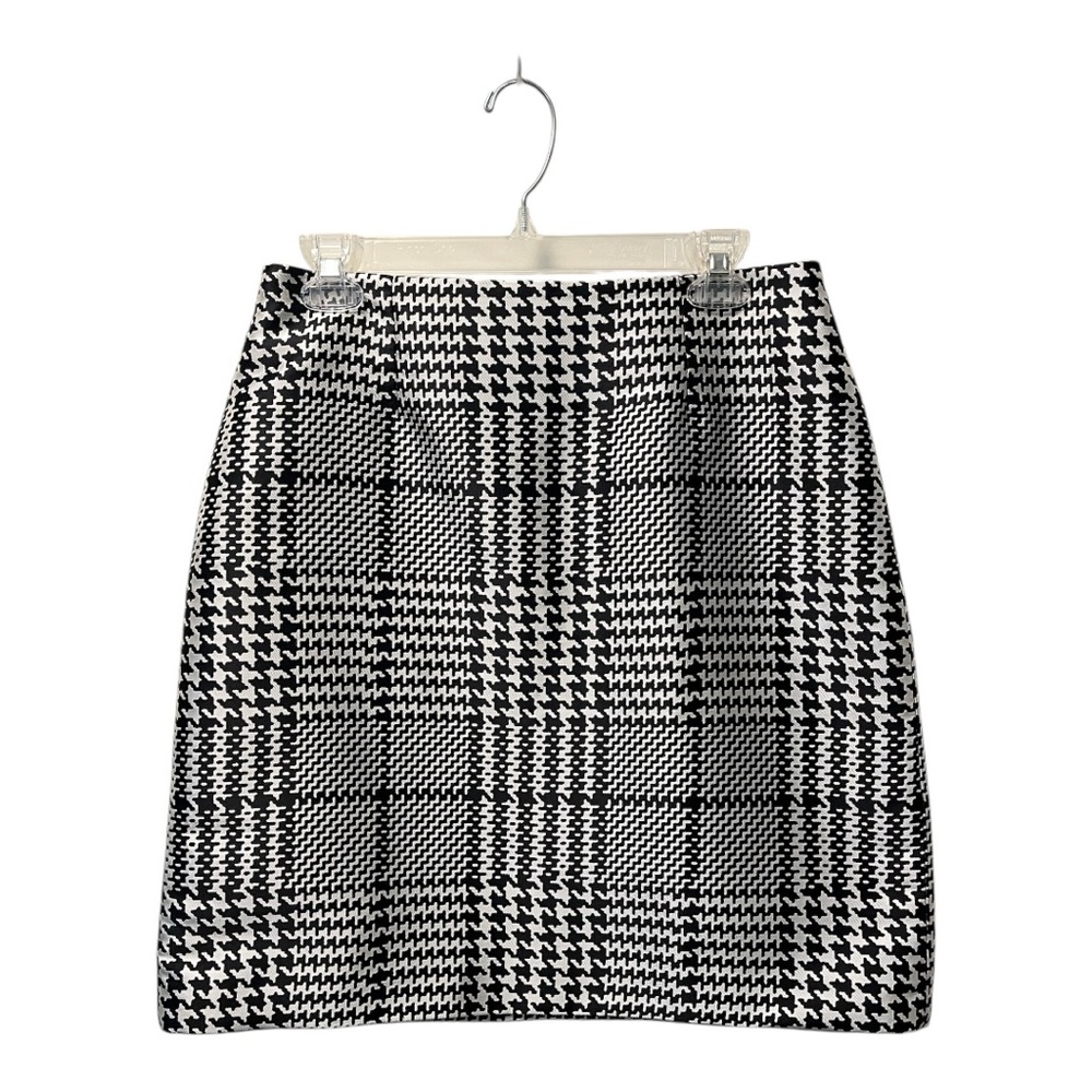 White House Black Market black white houndstooth check plaid mini pencil skirt 8